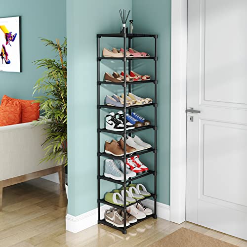 Tribesigns Shoe Rack, 9 Tiers Tall Shoe Rack for Entryway 18 Pairs Shoes and Boots Storage Shelf, Stackable and Narrow Vertical Shoe Organizer for Closet, (Black, 17.32"x 12.2"x64.96")