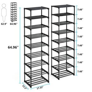 Tribesigns Shoe Rack, 9 Tiers Tall Shoe Rack for Entryway 18 Pairs Shoes and Boots Storage Shelf, Stackable and Narrow Vertical Shoe Organizer for Closet, (Black, 17.32"x 12.2"x64.96")