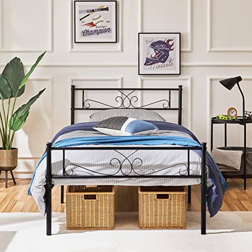 Yaheetech Twin XL Size Bed Frames/Metal Platform Bed with Headboard and Footboard/No Box Spring Needed/Easy Assembly, Black