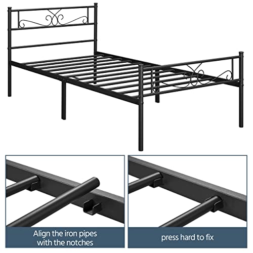 Yaheetech Twin XL Size Bed Frames/Metal Platform Bed with Headboard and Footboard/No Box Spring Needed/Easy Assembly, Black