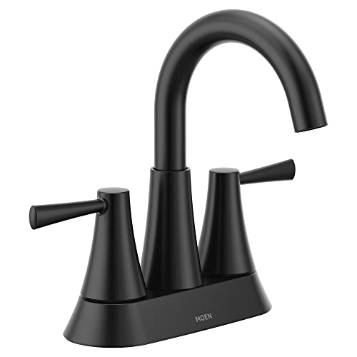 Moen 84022BL Ronan Two-Handle 4" Centerset Modern Bathroom Faucet with Push-Down Drain, 1, Matte Black