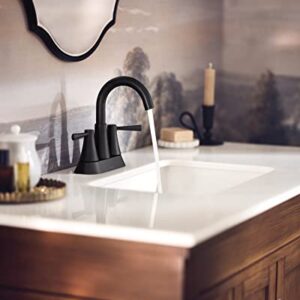 Moen 84022BL Ronan Two-Handle 4" Centerset Modern Bathroom Faucet with Push-Down Drain, 1, Matte Black