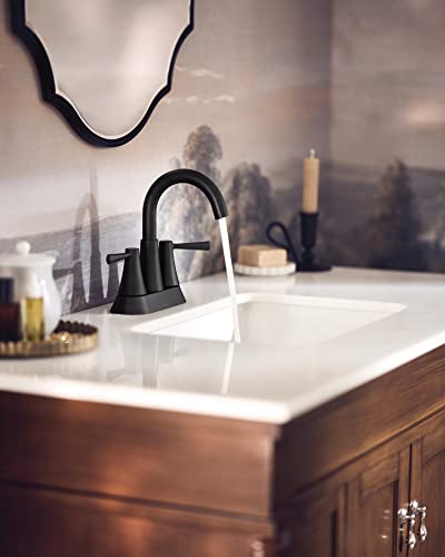 Moen 84022BL Ronan Two-Handle 4" Centerset Modern Bathroom Faucet with Push-Down Drain, 1, Matte Black