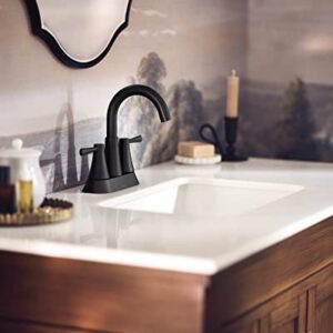 Moen 84022BL Ronan Two-Handle 4" Centerset Modern Bathroom Faucet with Push-Down Drain, 1, Matte Black