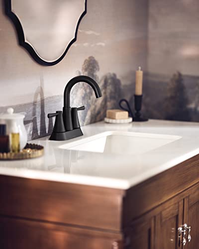 Moen 84022BL Ronan Two-Handle 4" Centerset Modern Bathroom Faucet with Push-Down Drain, 1, Matte Black
