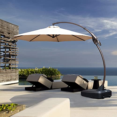 Grand patio Deluxe NAPOLI 12FT Patio Umbrella, Curvy Aluminum Cantilever Umbrella with Base, Round Large Offset Umbrellas for Garden Deck Pool (Champagne, 12 FT)