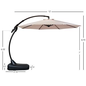 Grand patio Deluxe NAPOLI 12FT Patio Umbrella, Curvy Aluminum Cantilever Umbrella with Base, Round Large Offset Umbrellas for Garden Deck Pool (Champagne, 12 FT)