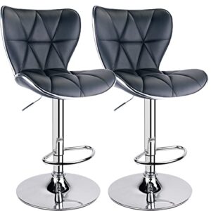 leopard shell back adjustable swivel bar stools, pu leather padded with back, set of 2 ( black )