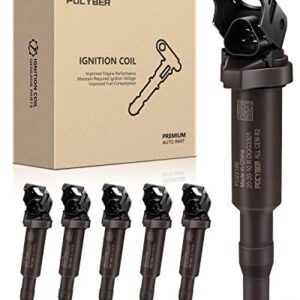 POCYBER Ignition Coils Pack Set of 6 for BMW, Replaces OE# 0221504470 00044 Fits BMW 325i 335i 328i 525i 530i 330i 650i X3 X5 M3 M5 M6 Z3 Z4 Mini More