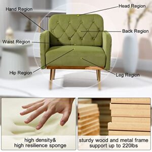 Velvet Living Room Chairs Accent Chairs Set of 2 Mid Century Modern Single Sofa Reading Chair Comfy Upholstered Button Tufted Armchair for Bedroom with Rose Golden Metal Legs Flowers (2pcs Green)