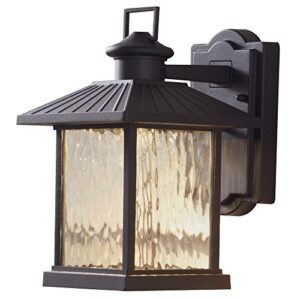 hampton bay lumsden 7 in. black outdoor integrated led wall mount lantern with photocell