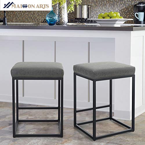 MAISON ARTS Counter Height 24" Bar Stools Set of 3 for Kitchen Counter Backless Modern Barstools Industrial Upholstered Faux Leather Stools Farmhouse Island Chairs,Support 330 LBS,(24 Inch, Grey)