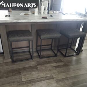 MAISON ARTS Counter Height 24" Bar Stools Set of 3 for Kitchen Counter Backless Modern Barstools Industrial Upholstered Faux Leather Stools Farmhouse Island Chairs,Support 330 LBS,(24 Inch, Grey)