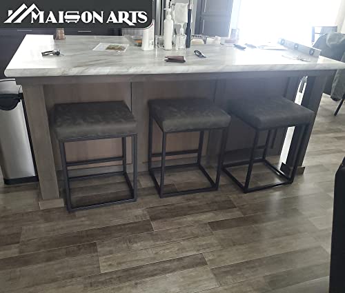 MAISON ARTS Counter Height 24" Bar Stools Set of 3 for Kitchen Counter Backless Modern Barstools Industrial Upholstered Faux Leather Stools Farmhouse Island Chairs,Support 330 LBS,(24 Inch, Grey)