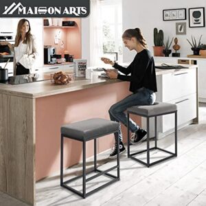 MAISON ARTS Counter Height 24" Bar Stools Set of 3 for Kitchen Counter Backless Modern Barstools Industrial Upholstered Faux Leather Stools Farmhouse Island Chairs,Support 330 LBS,(24 Inch, Grey)