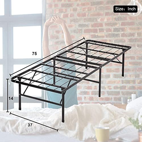 Twin Bed Mattress Foundation Box Spring Replacement Heavy Duty Steel Slat Easy Assembly Noise-Free Twin Bed Frame Metal Platform Bed Frame，Black