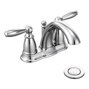 moen brantford chrome two-handle low-arc centerset bathroom faucet with drain assembly, 6610