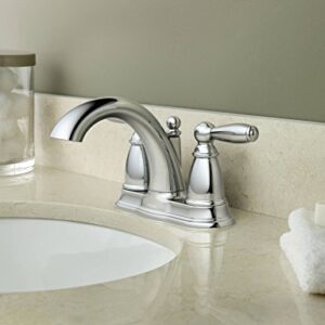 Moen Brantford Chrome Two-Handle Low-Arc Centerset Bathroom Faucet with Drain Assembly, 6610