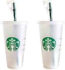 starbucks 2 pack bundle – reusable frosted 24 oz cold cups with lid and green straw w/ stopper