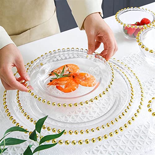 KOWMcp Dinner Plates Western Food Plate Gold Bead Plate Glass Disc (Color : 2)