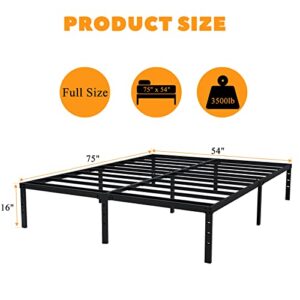 BetLife Full Size Bed Frame with Stronger Steel Slat Support/Upgrade 16 Inch High Non- Slip Platform Bed/Noise Free/No Box Spring Needed/Black