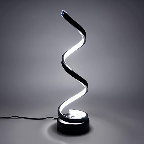 SkyeyArc Vertical Spiral Dimmable LED Table Lamp with 2 USB Charging Ports, LED Desk Lamp with Remote Control, Contemporary Minimalist Lighting Design, Multiple Color Temperature Light, 12W, Black