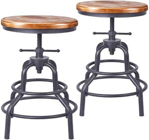 diwhy industrial vintage bar stool,kitchen counter height adjustable screw stool ,swivel bar stool,metal wood stool,27 inch,fully welded set of 2 (wooden top)