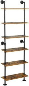 ziothum 6-tier industrial pipe shelves shelf shelving rustic wood metal wrought iron ladder bookcase bookshelf wall mounted mount diy loft vintage floating hanging storage display (23.6×9.8×78.7”)