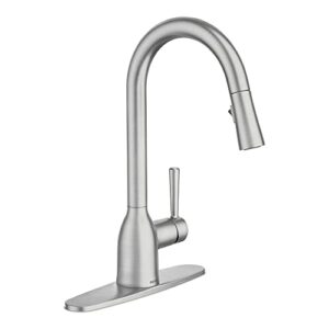 moen adler spot resist stainless one-handle high arc kitchen sink faucet with power clean, kitchen faucet with pull down sprayer for commercial, rv, or bar, 87233srs, 24.7″ l x 12.3″ w x 14.6″ h