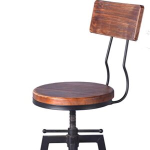 Diwhy Industrial Bar Stool Wood Metal Bar Stool,Adjustable Height Swivel Counter Height Bar Chair with Backrest,Black,Fully Welded Set of 2 (Brown Wooden Top with Wooden Backrest)