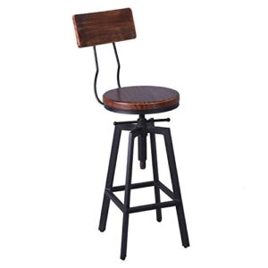 Diwhy Industrial Bar Stool Wood Metal Bar Stool,Adjustable Height Swivel Counter Height Bar Chair with Backrest,Black,Fully Welded Set of 2 (Brown Wooden Top with Wooden Backrest)