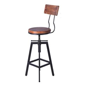 Diwhy Industrial Bar Stool Wood Metal Bar Stool,Adjustable Height Swivel Counter Height Bar Chair with Backrest,Black,Fully Welded Set of 2 (Brown Wooden Top with Wooden Backrest)