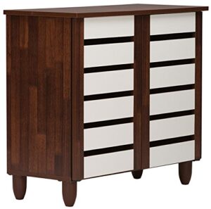 baxton studio wholesale interiors gisela oak and white 2-tone shoe cabinet with 2 doors