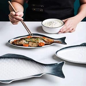 KOWMcp Dinner Plates Dinner Plate Ceramic Fish Plate Shape Large Capacity Plate Soup Noodles Salad Bowl Fruit Plate Dinner Plate