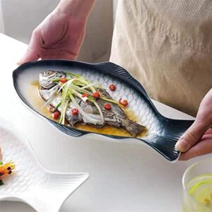 KOWMcp Dinner Plates Dinner Plate Ceramic Fish Plate Shape Large Capacity Plate Soup Noodles Salad Bowl Fruit Plate Dinner Plate