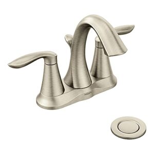 moen eva brushed nickel two-handle 4-inch centerset bathroom faucet with drain assembly, bathroom faucets for sink 3-hole, 6410bn