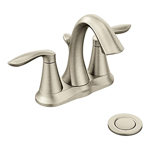 Moen Eva Brushed Nickel Two-Handle 4-Inch Centerset Bathroom Faucet with Drain Assembly, Bathroom Faucets for Sink 3-Hole, 6410BN