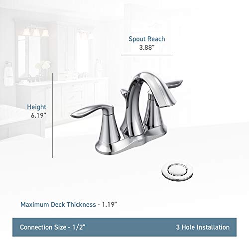 Moen Eva Brushed Nickel Two-Handle 4-Inch Centerset Bathroom Faucet with Drain Assembly, Bathroom Faucets for Sink 3-Hole, 6410BN