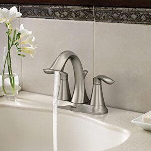 Moen Eva Brushed Nickel Two-Handle 4-Inch Centerset Bathroom Faucet with Drain Assembly, Bathroom Faucets for Sink 3-Hole, 6410BN
