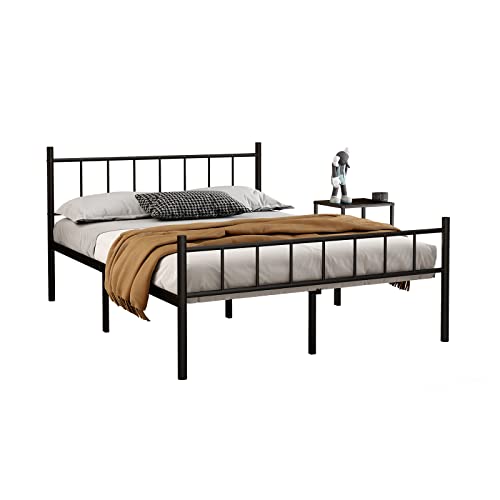 NEW JETO Queen Size Platform Bed Frame-Heavy Duty Steel Slats Support King Bed Frame, Metal Bed Frame Non-Slip Footbed Storage Space Under The Bed, Suitable for Bedroom, Dormitory, Queen