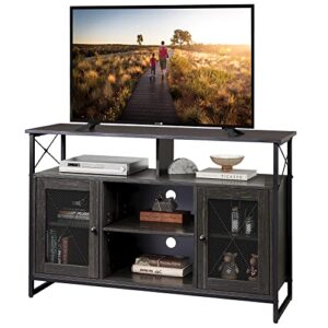 wlive tv stand for 55 inch tv, tall entertainment center with storage, industrial farmhouse tv console for bedroom living room, charcoal black