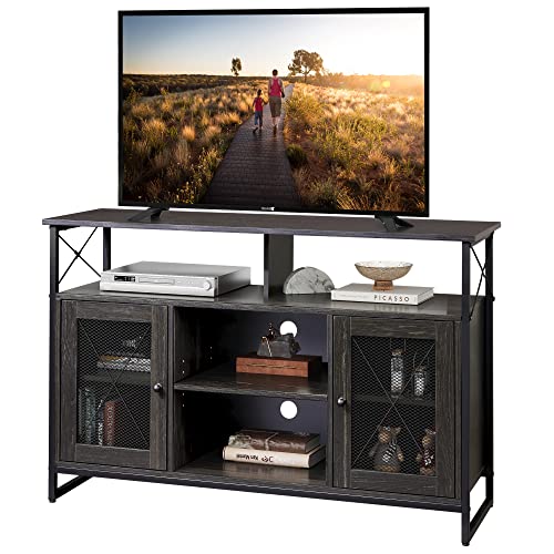 WLIVE TV Stand for 55 inch TV, Tall Entertainment Center with Storage, Industrial Farmhouse TV Console for Bedroom Living Room, Charcoal Black