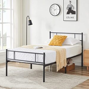 vecelo twin size platform bed frame with headboard and footboard, 12” under-bed storage & strong metal slats support, no box spring needed