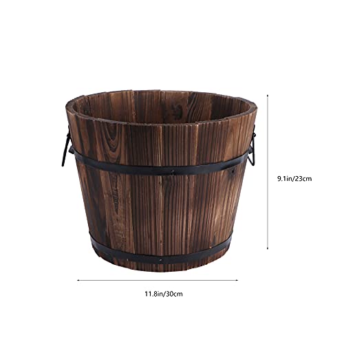 Happyyami Wooden Flower Bucket Wooden Bucket Barrel Planters Rustic Patio Planter Flower Pots for Plants Indoor Outdoor Garden Decoration Ornament Coffee