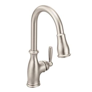 moen brantford spot resist stainless one-handle pulldown kitchen faucet featuring power boost and reflex, 7185srs