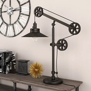 henn&hart 29″ tall wide brim/pulley system table lamp with metal shade in blackened bronze/blackened bronze, laptop desk, computer desk, home office