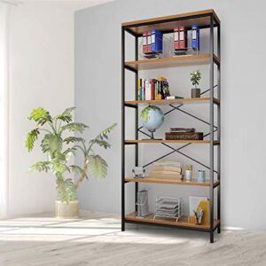 5 tier industrial bookshelf, vintage standing storage shelf, display shelving units, tall bookcase, industrial metal book shelves for living room bedroom and home office