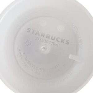 Starbucks 6 Pack Bundle - Reusable Frosted 24 oz Cold Cups with Lid and Green Straw w/ Stopper