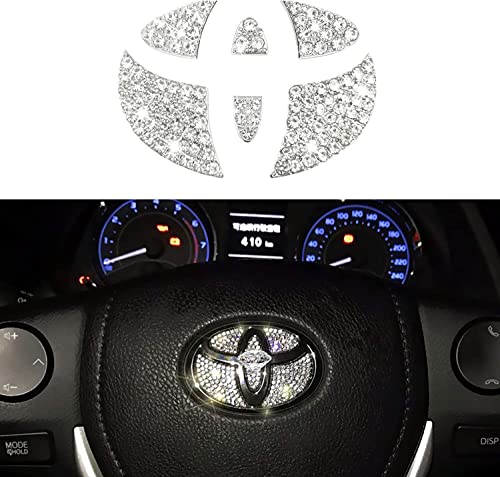 Jaronx Crystal Steering Wheel Bling Emblem Compatible with Toyota Camry Corolla RAV4 Highlander MARKX 2015-2020, Sparkly Emblem Overlay Diamond Decal Emblem Bling Accessories Compatible with Toyota