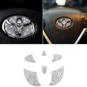 Jaronx Crystal Steering Wheel Bling Emblem Compatible with Toyota Camry Corolla RAV4 Highlander MARKX 2015-2020, Sparkly Emblem Overlay Diamond Decal Emblem Bling Accessories Compatible with Toyota